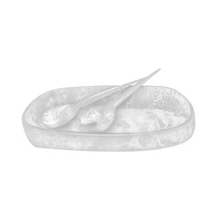 Ensemble de saladiers ovales en résine faits à la main de luxe avec ustensiles assortis, plateau de service décoratif, vaisselle écologique, passe au lave-vaisselle - Product Image 4