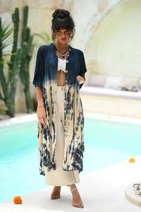 Vestido Maxi de Algodón con Estampado Tie Dye Azul y Blanco Estilo Boho para Mujer, Sin Mangas, Casual, para la Playa, Vacaciones de Verano - Product Image 2
