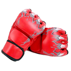 <b>Half</b> Finger Leather Training Gloves Red Black <b>Slip</b>-On for Martial Arts Boxing Unisex - Product Image 1