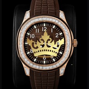 Reloj de pulsera de lujo con correa marrón y bisel estilo diamante, reloj de marca personalizado para hombre - Product Image 1