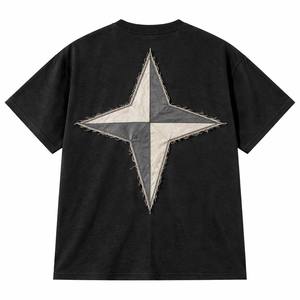T-shirt décontracté pour homme en coton 100% noir, tricoté, surdimensionné, style sportif, effet usé, streetwear - Product Image 2