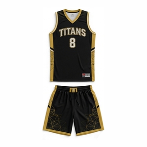 Ensemble de maillots de basket-ball personnalisés avec logo, pour hommes, noir et or, sublimé, col en V, sans manches, respirant, uniforme sportif, toutes saisons, adulte - Product Image 4