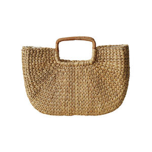 Sac de plage en jonc de mer avec pompon, fermetures à glissière et boutons, sac à main moderne et naturel pour femme, sacs de voyage tendance - Product Image 2