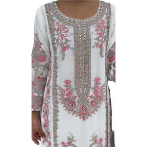 Conjunto de Top, Pantalón y Dupatta de Fiesta para Mujer con Elegante Bordado - Product Image 1