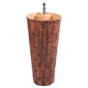 Ceramic Sanitary Ware Wooden Color Designer Art Wash Basin Pedestal Vitrossa Lavabo Sink Stand from Indian Well Reputed Quality