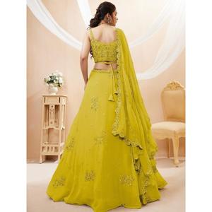 ชุดหมั้นปักสีเหลืองนีออนน่ากลัวชุด lehenga choli - Product Image 3