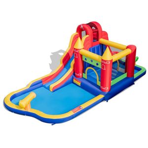 Château gonflable 9-en-1 avec toboggan aquatique et piscine à jets d'eau, installations aquatiques portables d'extérieur sans souffleur - Product Image 1