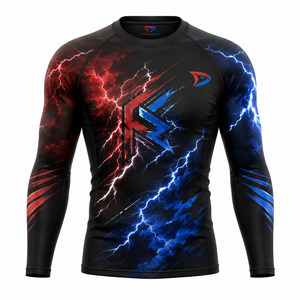 Chemise de sport pour homme à manches longues, protection anti-UV, imprimé intégral, motif éclairs rouges et bleus, séchage rapide, polyester - Product Image 1