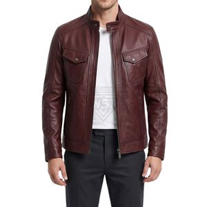 Chaqueta de Cuero Marrón Minimalista para Hombre al por Mayor, Estilo Biker con Cremallera Lateral Asimétrica, Cuello Liso, Corte Impecable, Chaquetas de Moda Urbana - Product Image 4