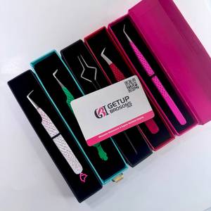 Pince à épiler professionnelle pour extensions de cils, revêtement poudré, texture diamant, ensemble de pinces à volume pour cils, personnalisable avec logo, vente en gros - Product Image 2