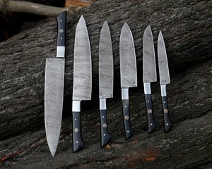 6 Pcs Hand Forged Damascus Steel Full Tang Kitchen <b>Knife</b> Chef <b>Set</b> Ambidextrous Wood Handle 6-7.9 Inches Blade Length OEM - Product Image 4