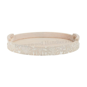 Manufacturer of Superior Quality Unique Design <b>Round</b> Handmade Mango Wood <b>Serving</b> <b>Tray</b> with Handles at Competitive Market Price - Product Image 1