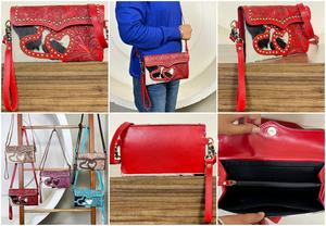 Sac bandoulière en cuir de vachette fait main, style bohème, fermeture à bouton-pression, mini sac à la mode pour femme - Collection Mars Expo - Product Image 3