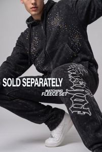 Sweat à capuche zippé noir pour homme de haute qualité avec strass, coupe droite, décontracté, pour l'automne, imprimé pailleté, en molleton bouclette, OEM - Product Image 6