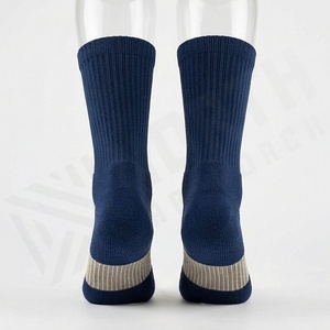 Crew <b>Socks</b> Solid Navy Blue Knitted Breathable Polyester Spandex Adult Casual Daily Wear Autumn Standard Thickness - Product Image 2