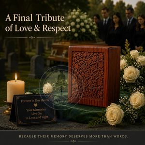 Artisans Crafted Premium Rosewood Square Simple Decorative Hand Carved Cremation <b>Urns</b> | Carved Precision | Loved - Product Image 3