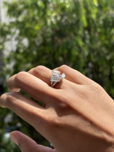 Classic <b>Emerald</b> Cut Diamond Three Stone <b>Ring</b> Elegant Marquise Side Accent Tapered <b>Band</b> Solid Gold Luxury Engagement Jewelry - Product Image 6