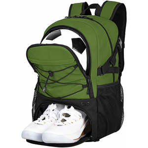Sac à dos de sport vert durable et pliable avec compartiment à chaussures zippé, rangement pour ballon de football, décontracté, unisexe, en velours côtelé, pour entraînement en extérieur - Product Image 1
