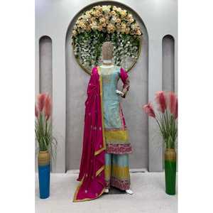 CODIFICACIÓN DE SECUENCIA CHINON DE MODA TRABAJO TOP PALAZZO CON DUPATTA SKY - Product Image 1