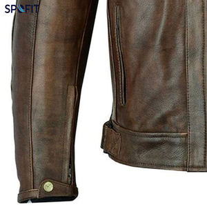 Chaqueta de cuero marrón retro para hombre, con cuello alto y cremallera, estilo motociclista, para otoño e invierno - Product Image 5
