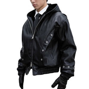 Wholesale OEM Custom Design Street Retro Biker Genuine <b>Leather</b> <b>Jacket</b> Y2K Baggy Loose Black Motorcycle <b>Men's</b> Winter - Product Image 4