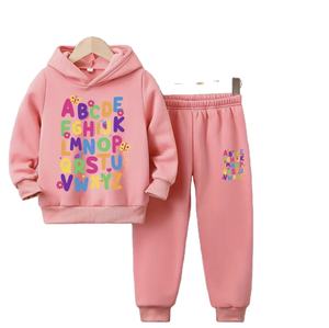 Casual Girls Clothing Set Cartoon <b>Alphabet</b> <b>Print</b> Hoodie & Long Pants Winter Loose Fit Long Sleeve Made of Polyester Knit Fleece - Product Image 1