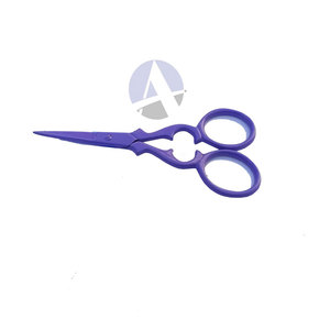 Ciseaux à broder en acier inoxydable, revêtement violet, style victorien, lames pointues, poignées décoratives à double anneau, DIY OEM - Product Image 1
