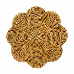 Handmade <b>Round</b> Rattan Flower Shape <b>Placemat</b> Bohemian Table Mat Natural Woven Decor Scallop <b>Placemats</b> Made in Vietnam - Product Image 1