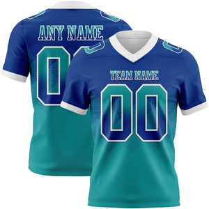 Camiseta de Fútbol Americano para Hombre, Cuello en V, Manga Corta, Color Azul Turquesa Degradado, Impresión Sublimada, Absorbe la Humedad, Corte Regular, para Equipo Deportivo - Product Image 1