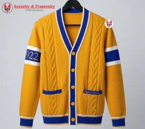 เสื้อคาร์ดิแกน Sigma Gamma Rho 1922 สำหรับผู้หญิง สีน้ำเงิน กระดุมสีทอง เสื้อถักนิตติ้ง สไตล์แจ็คเก็ตตัวอักษรชมรมนักศึกษา มีกระเป๋า ผลิตจากโพลีเอสเตอร์/อะคริลิก - Product Image 1