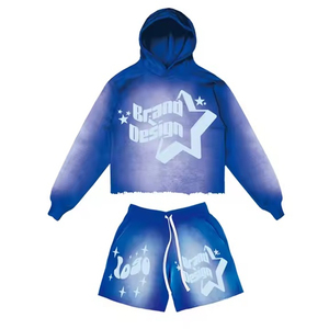 Conjunto Deportivo Personalizado de Felpa Francesa para Hombre, Corte Ajustado, con Logotipo Estampado, Sudadera con Capucha y Pantalones Cortos, para Invierno, Tallas Grandes - Product Image 1