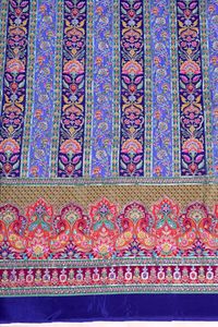 Royal Blue Floral Stripe Placement Print Fabric With Ornamental Border For Designer Kurti Dress Material Ethnic Wear Fabric - Product Image 6