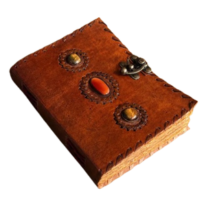 Diario de Cuero Grabado con Piedras Antiguas Hecho a Mano, Cuaderno de Gemas Vintage, Páginas Antiguas, Diario de Viaje y Escritura - Product Image 1