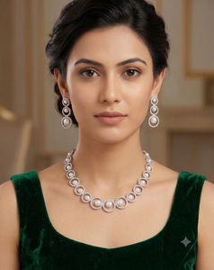 Elegant Circular Link Necklace <b>Set</b> <b>Pearl</b> Center Motif And Matching Triple Circle Earring For Party Wear AD <b>Jewelry</b> <b>Set</b> Wholesale - Product Image 5