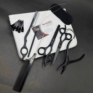 Matte Black Microbeads Hair Extension Tools Kit Stainless Steel Plier <b>Razor</b> Cutting Scissors C Needles Velcro Hair Gripper - Product Image 4