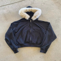 Hoodie épais 400 GSM en coton avec fourrure, motif uni, veste d'hiver zippée, fabriqué en usine