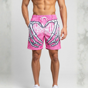 Shorts de bain pour hommes en tissu non tissé imprimé par sublimation personnalisée, séchage rapide, taille haute, fermeture à cordon, polyester, décontracté pour l'été - Product Image 1