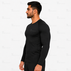 Maillots de compression à manches longues de qualité supérieure pour le cyclisme et le fitness, jersey extensible haute performance, col rond, manches longues, entraînement - Product Image 3