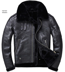 Blouson aviateur en peau de mouton véritable avec col en fourrure, vêtement d'hiver de luxe, manteau en cuir de mouton véritable, blouson aviateur décontracté en fourrure - Product Image 1