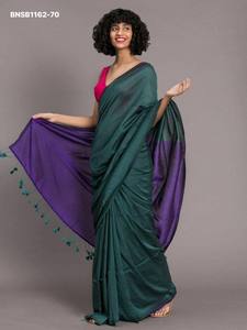 Nouvelle variété de sari en coton Khadi de qualité supérieure avec pallu contrastant, broderie de blouse et pompons, fabriqué en Inde, mode féminine. - Product Image 4