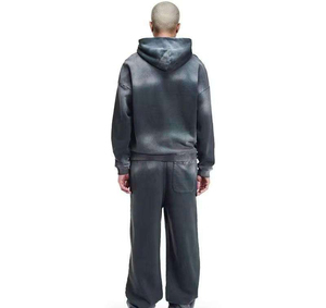 Survêtements personnalisés d'été respirants en molleton délavé à l'acide, coupe évasée, avec fermeture éclair, 360 GSM, ensemble de jogging à jambe droite, sweats à capuche et pantalons de survêtement effet usé - Product Image 2
