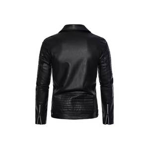 OEM ODM personalizado moda elegante Turn Down Collar Biker motocicleta chaqueta de cuero para los hombres chaqueta de cuero para las mujeres chaqueta unisex - Product Image 2