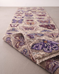 Purple Butterfly <b>Runner</b> Rug Beige Lavender Botanical Pattern Washable Non-Slip 100% New Zealand Wool <b>Carpet</b> for Hallway Bedrooms - Product Image 5