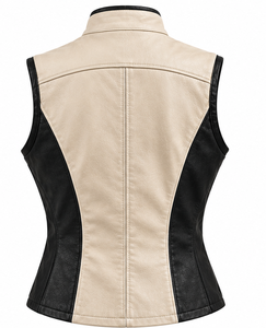 Gilet moto en cuir pour homme, col montant, fermeture éclair, color-block - Product Image 6