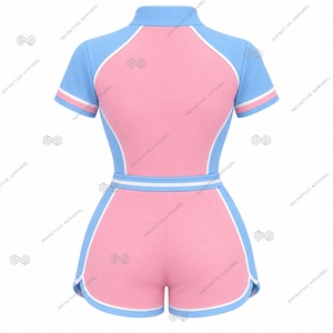 Combinaison Athlétique Brodé(e) Rose et Bleu à Manches Courtes avec Fermeture Éclair au Quarto pour Femme JJOA Jack and Jill of America – Vente en Gros Personnalisée - Product Image 2