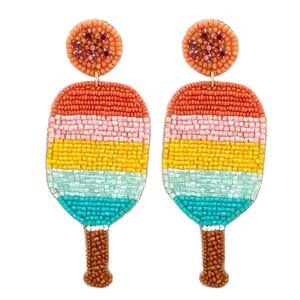 Vente en gros - Nouveauté : Boucles d'oreilles bohèmes faites à la main pour femmes, élégantes, colorées, avec perles de riz et motifs floraux, expédition rapide - Product Image 2