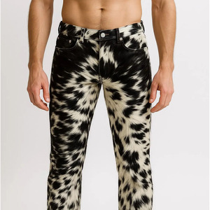 Pantalon en cuir de vachette véritable fait main pour homme, avec fourrure de vache, pour tenue de motard western - Product Image 1