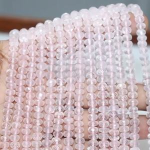 Cuentas Rondelle facetadas de cuarzo rosa natural 6-6,5mm 9 pulgadas Cuentas de piedras preciosas lisas - Product Image 1