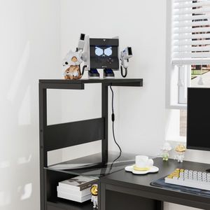 Black Home Office PC postazione di lavoro da studio con presa di corrente scaffali porta USB stazione di ricarica Computer scrivania - Product Image 2