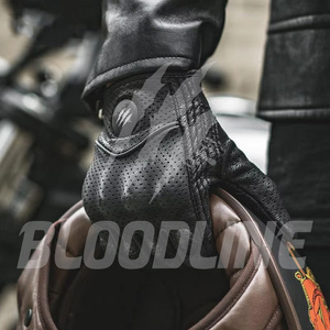 Bloodline Sporty Black Leather Cycling <b>Gloves</b> Wrist Length Breathable Unlined for Sports Four Seasons - Product Image 2